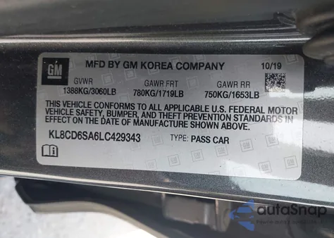 2020 Chevrolet Spark Fwd 1Lt Automatic from USA, damaged, VIN KL8CD6SA6LC429343